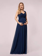 One Shoulder Chiffon Maternity Dresses #color_Navy Blue