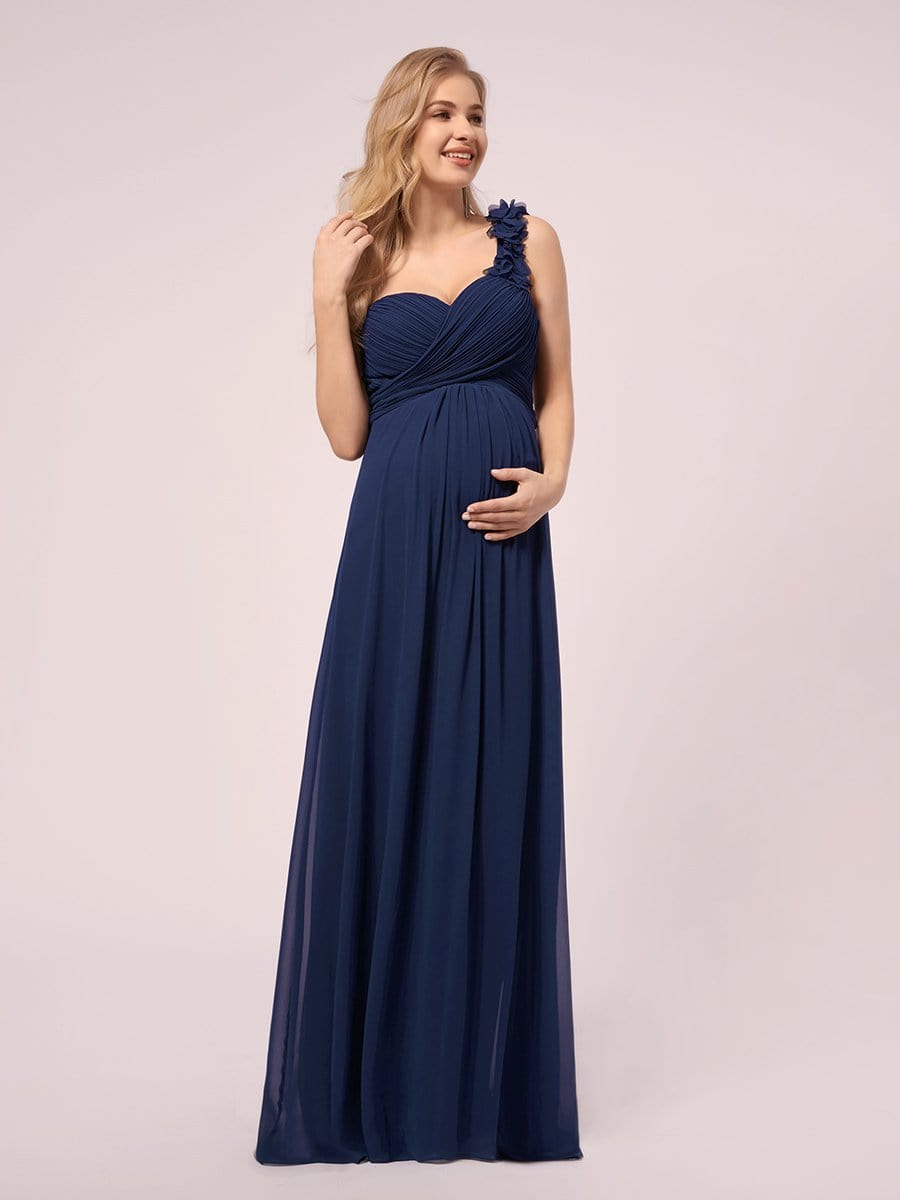 One Shoulder Chiffon Maternity Dresses #color_Navy Blue