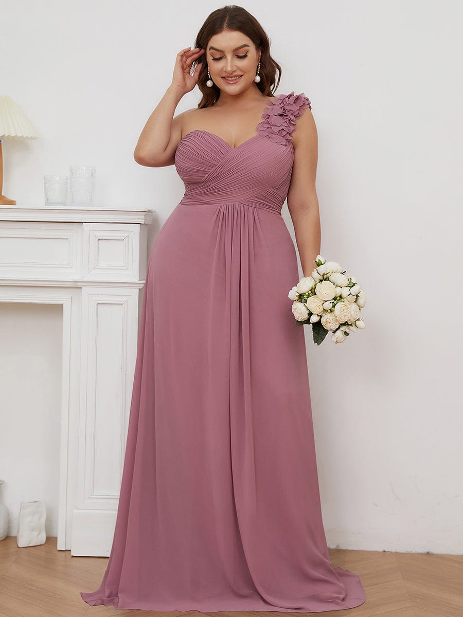 Plus Size Chiffon One Shoulder Sweetheart Neck Bridesmaid Dress #color_Purple Orchid