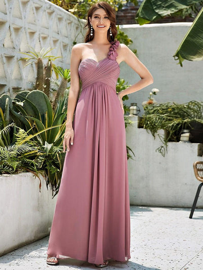 Chiffon One Shoulder Long Bridesmaid Dresses #color_Purple Orchid