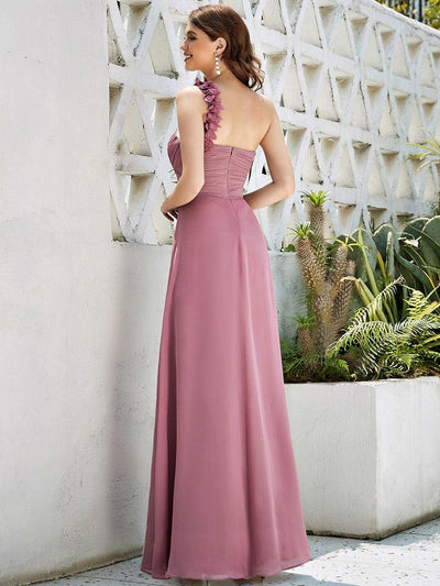 Chiffon One Shoulder Long Bridesmaid Dresses #color_Purple Orchid