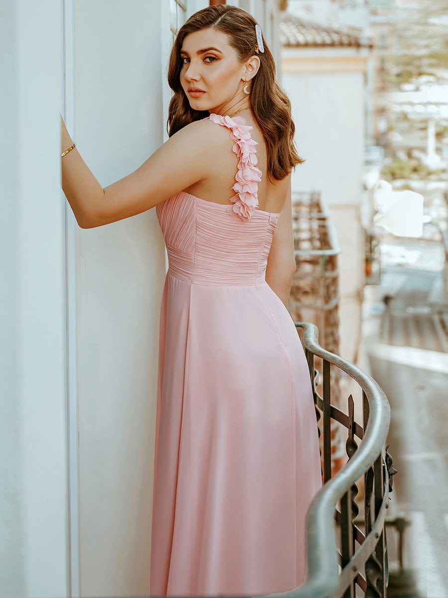 Custom Size Chiffon One Shoulder Maxi Long Bridesmaid Dresses for Women #color_Pink