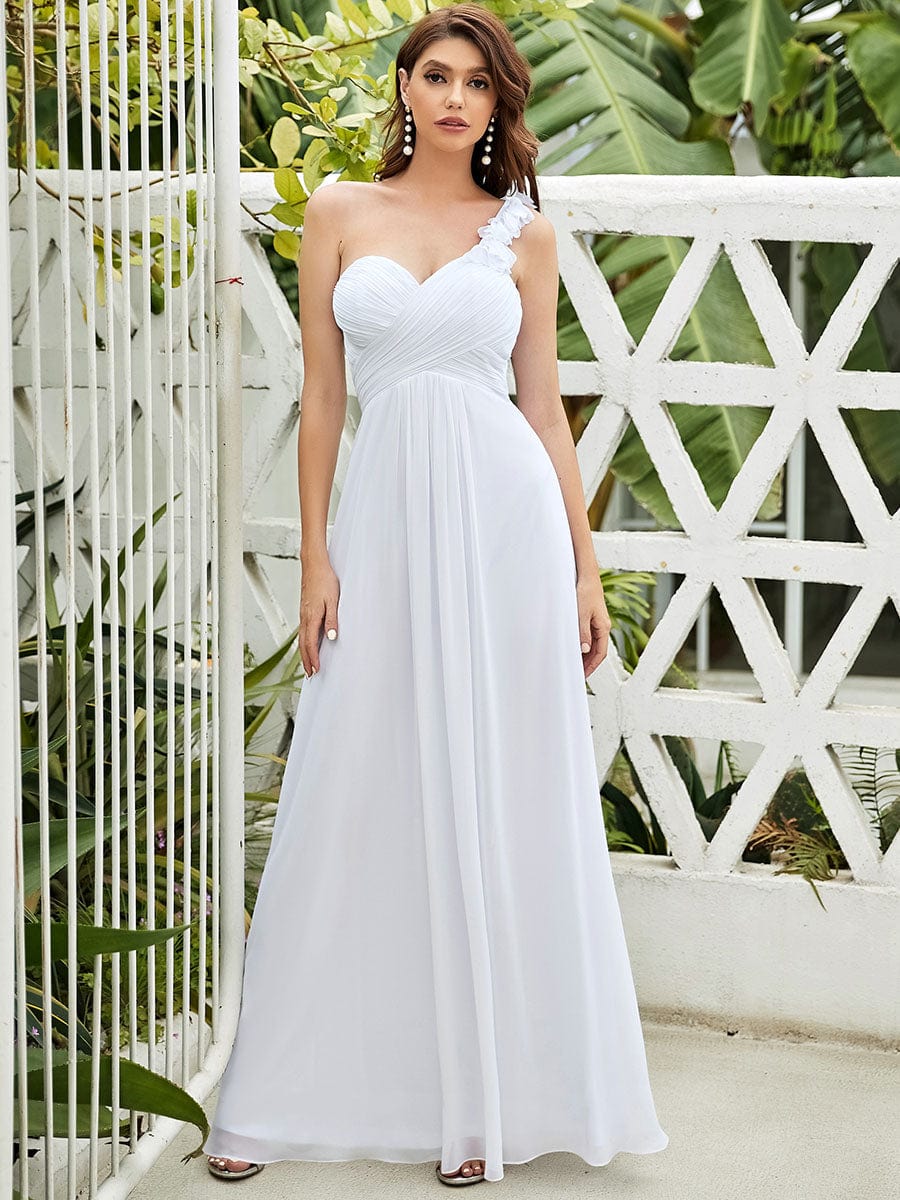Custom Size Chiffon One Shoulder Maxi Long Bridesmaid Dresses for Women #color_White