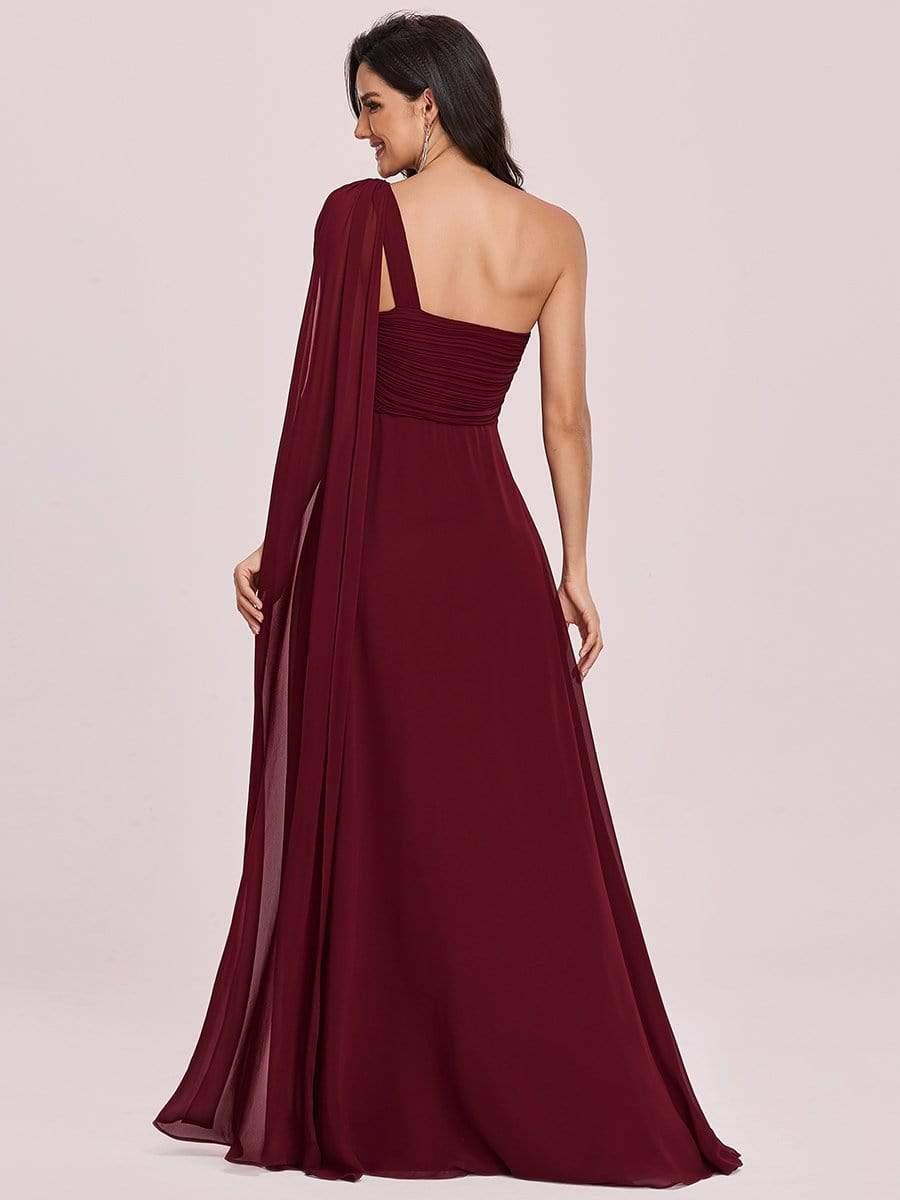 Custom Size Long Chiffon One Shoulder Evening Dresses #color_Burgundy