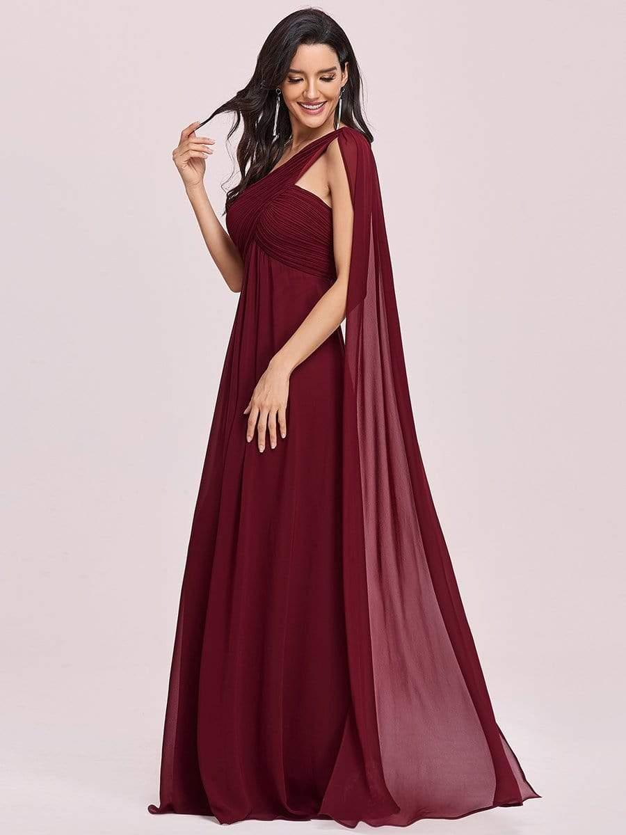 Custom Size Long Chiffon One Shoulder Evening Dresses #color_Burgundy