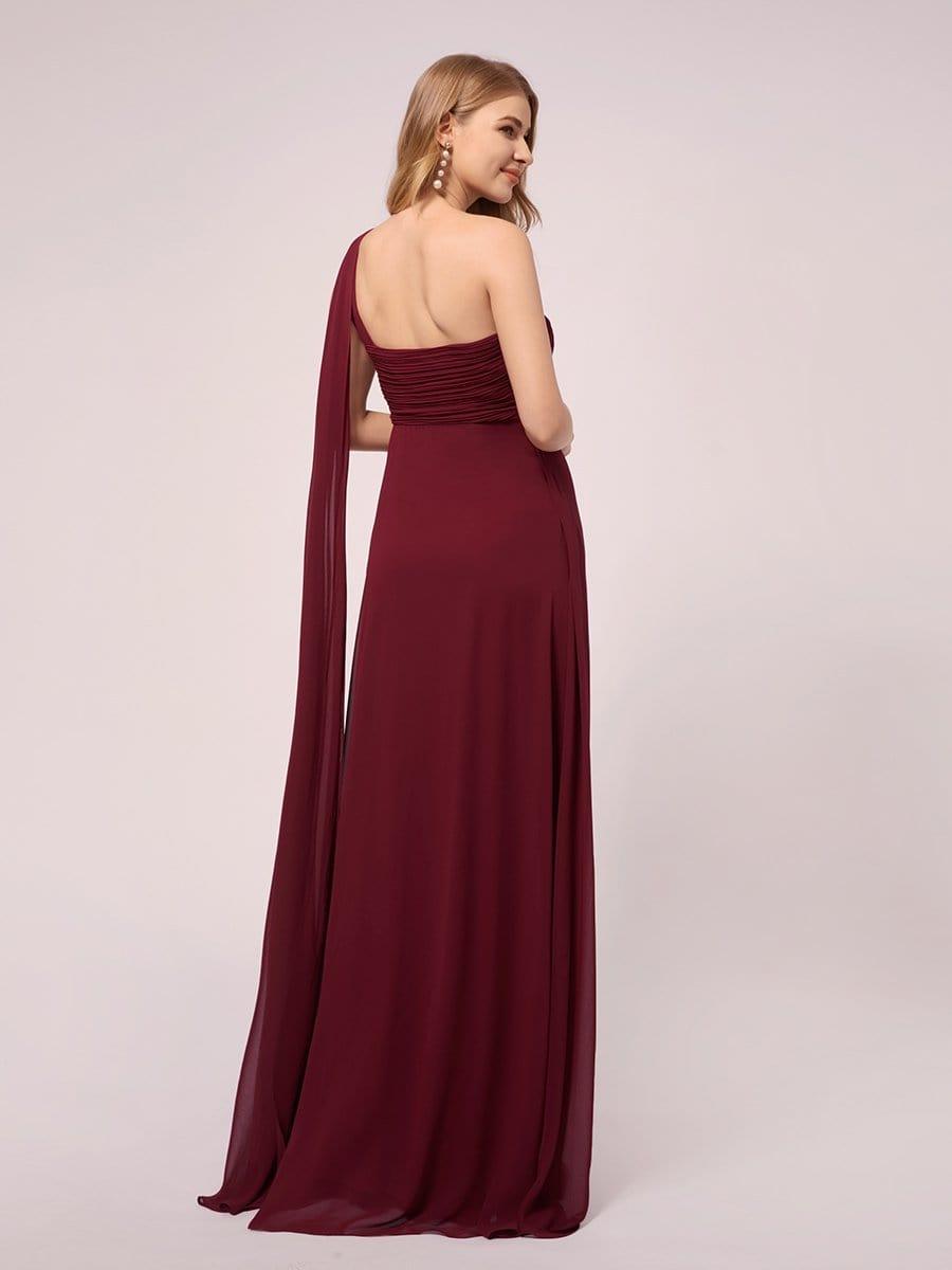 Simple One Shoulder Chiffon Maternity Dresses #color_Burgundy