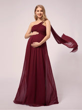 Simple One Shoulder Chiffon Maternity Dresses #color_Burgundy
