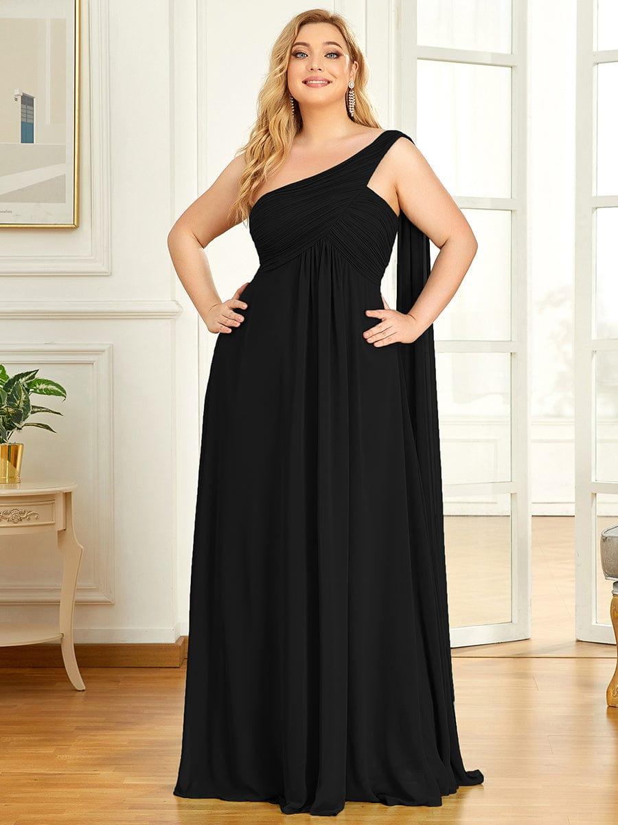 Custom Size Long Chiffon One Shoulder Evening Dresses #color_Black
