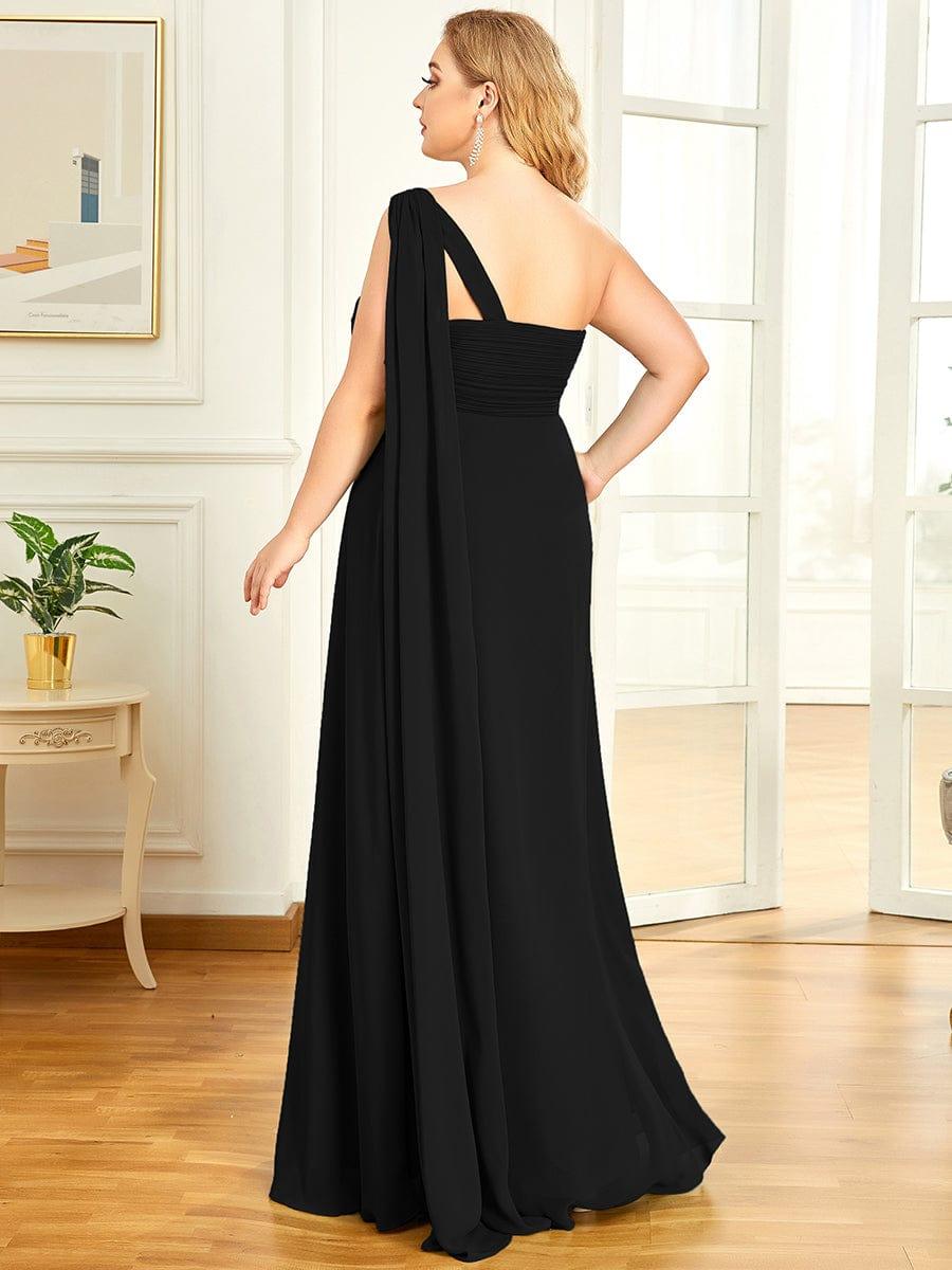 Custom Size Long Chiffon One Shoulder Evening Dresses #color_Black