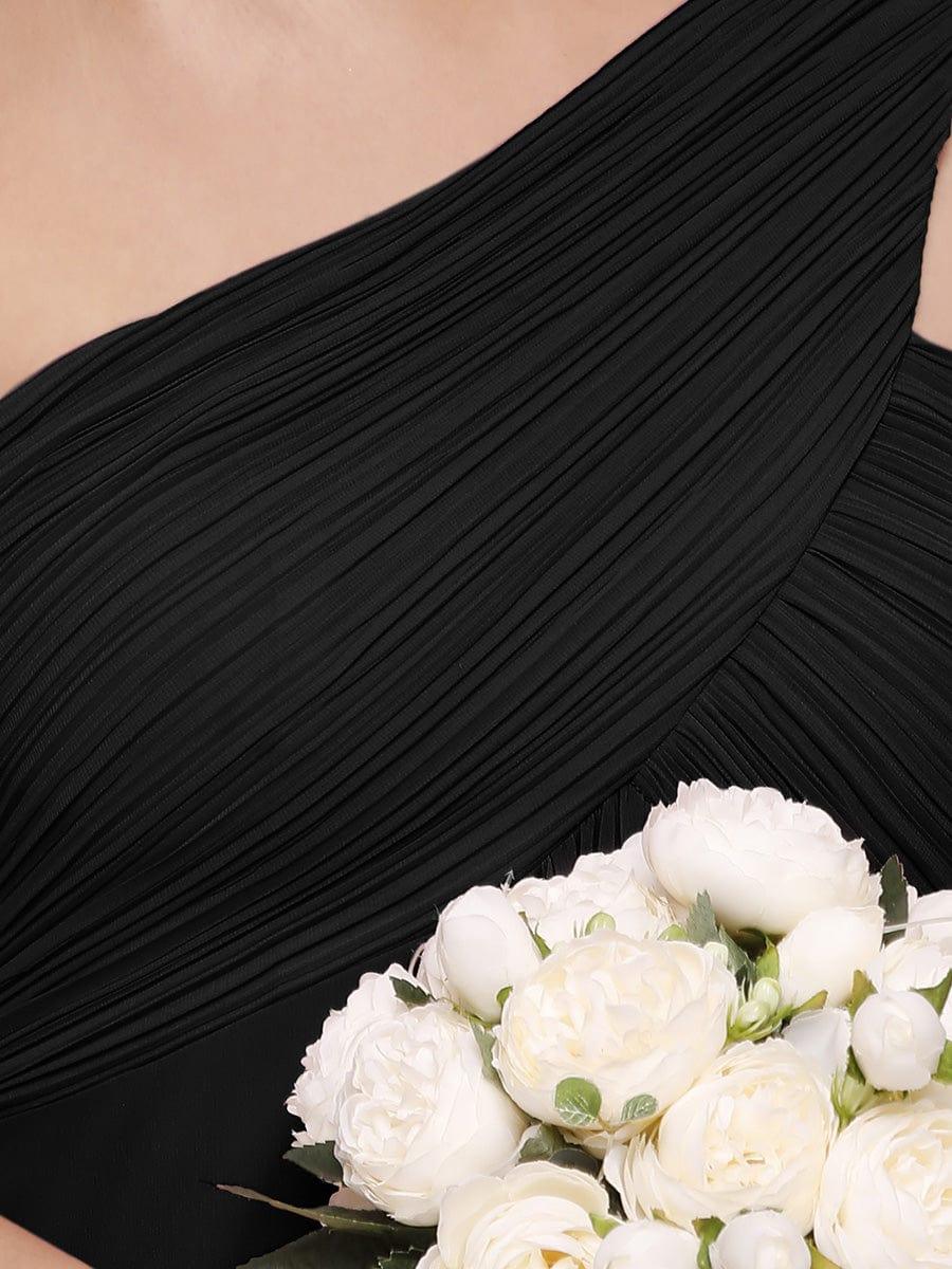 Custom Size Long Chiffon One Shoulder Evening Dresses #color_Black