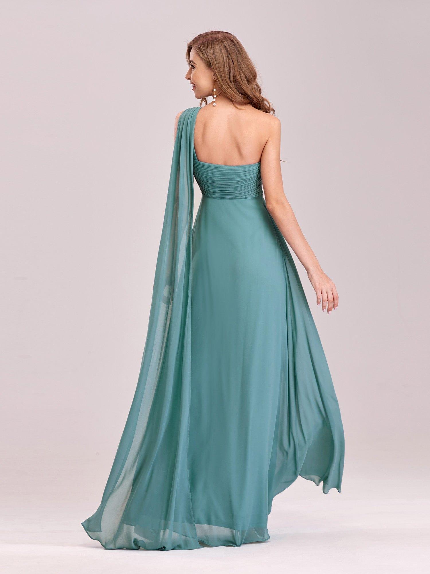 Custom Size Long Chiffon One Shoulder Evening Dresses #color_Light Teal