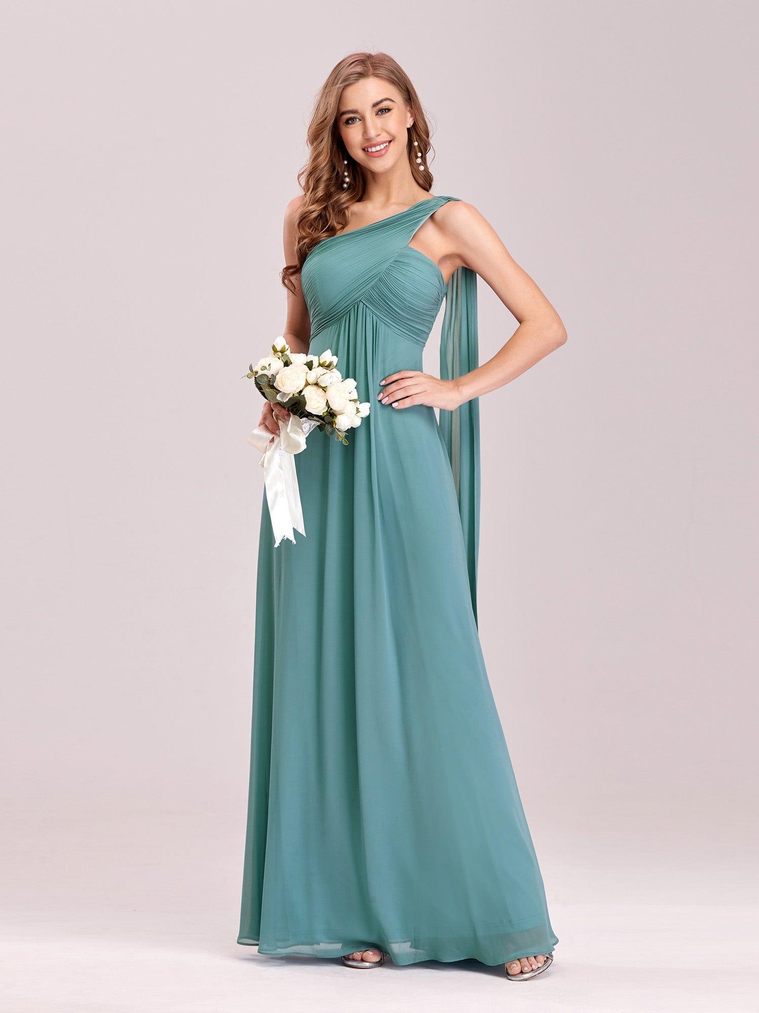 Custom Size Long Chiffon One Shoulder Evening Dresses #color_Light Teal