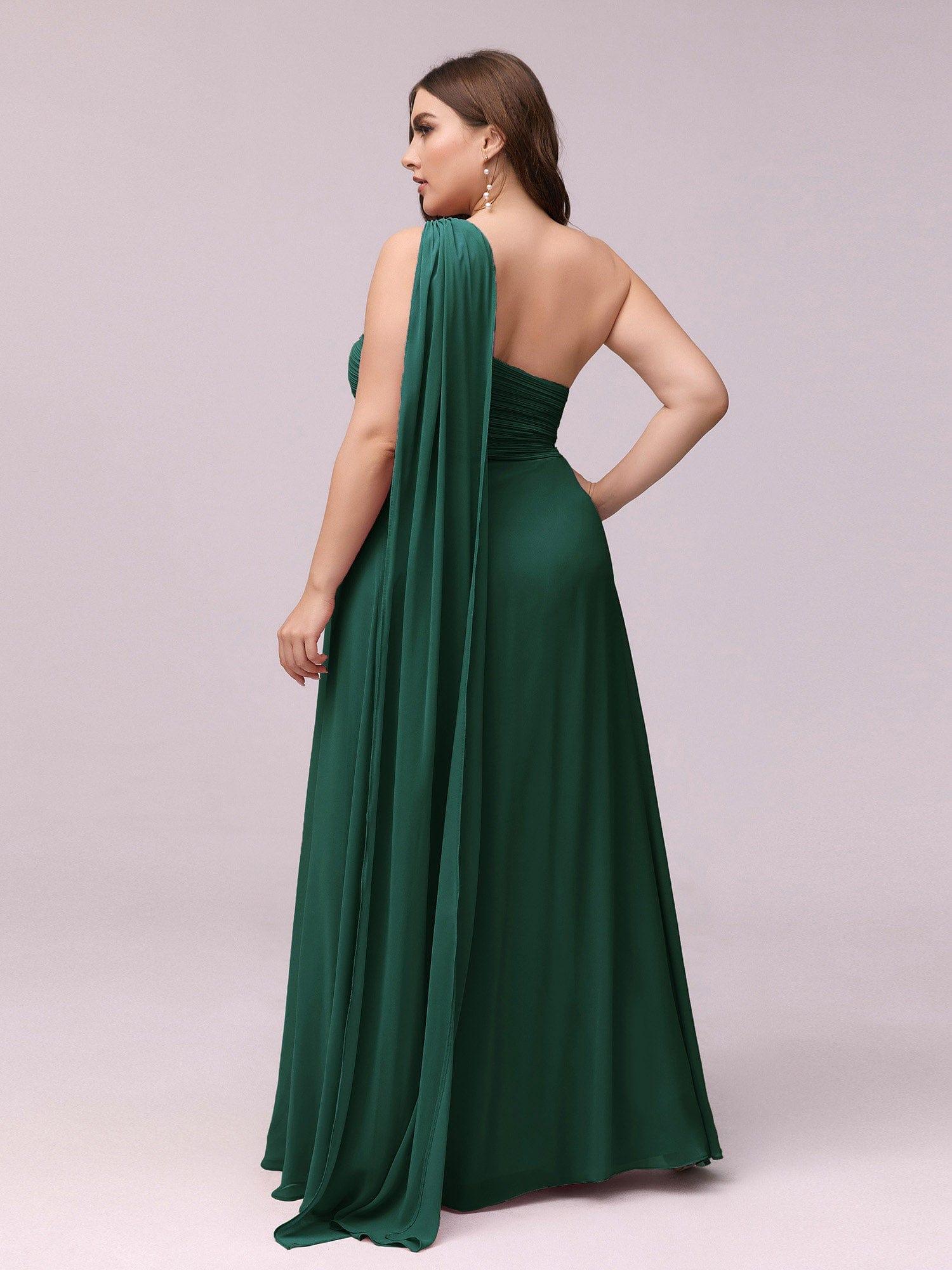 Custom Size Long Chiffon One Shoulder Evening Dresses #color_Dark Green