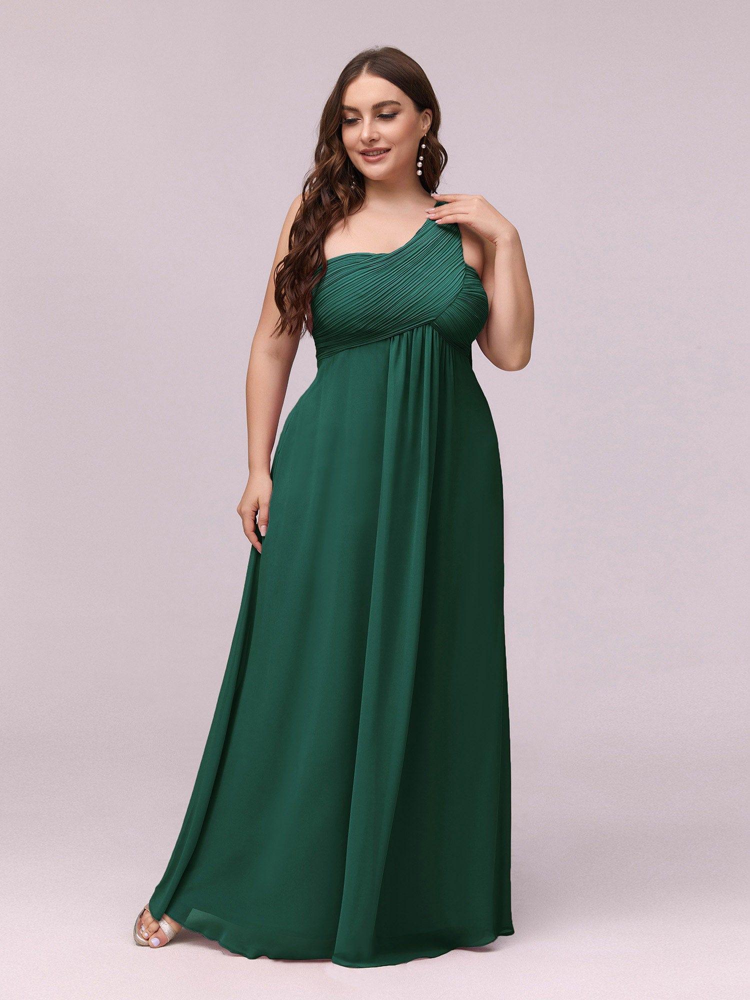 Custom Size Long Chiffon One Shoulder Evening Dresses #color_Dark Green