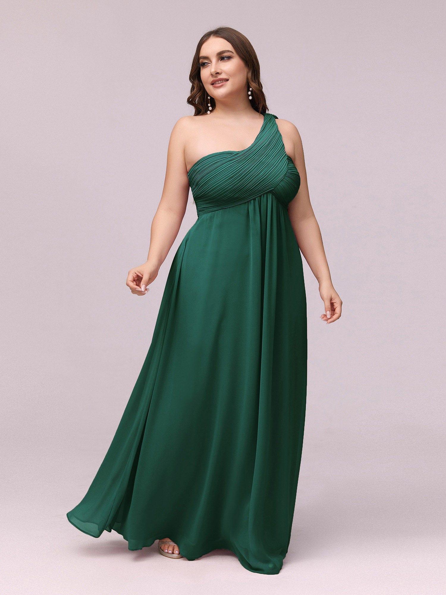 Custom Size Long Chiffon One Shoulder Evening Dresses #color_Dark Green