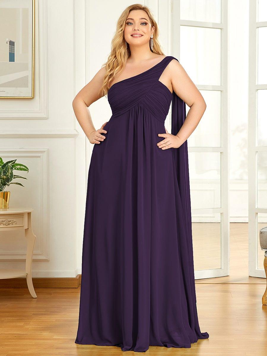 Custom Size Long Chiffon One Shoulder Evening Dresses #color_Dark Purple
