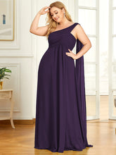 Plus Size Chiffon One Shoulder Maxi Evening Dresses #color_Dark Purple
