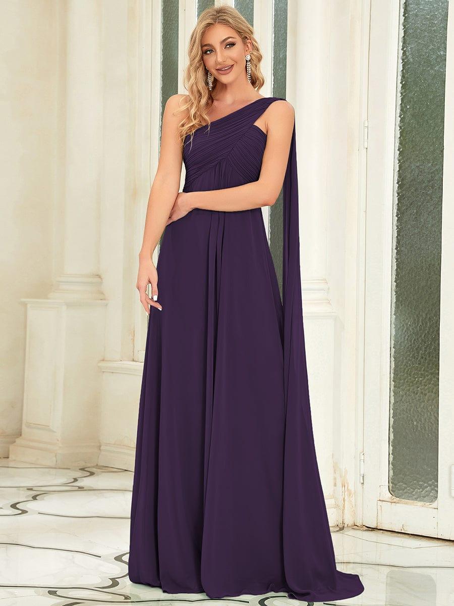 Custom Size Long Chiffon One Shoulder Evening Dresses #color_Dark Purple
