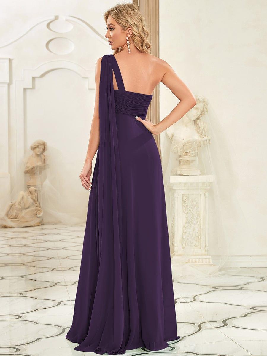 Custom Size Long Chiffon One Shoulder Evening Dresses #color_Dark Purple