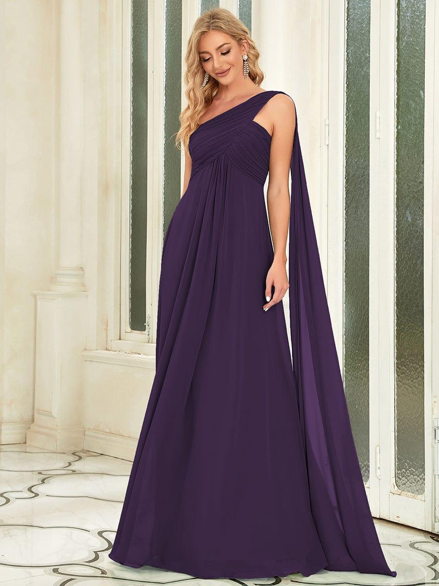 Custom Size Long Chiffon One Shoulder Evening Dresses #color_Dark Purple