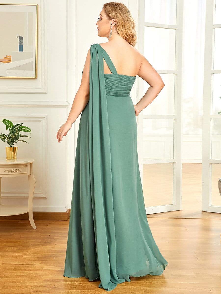 Plus Size Chiffon One Shoulder Maxi Evening Dresses #color_Green Bean
