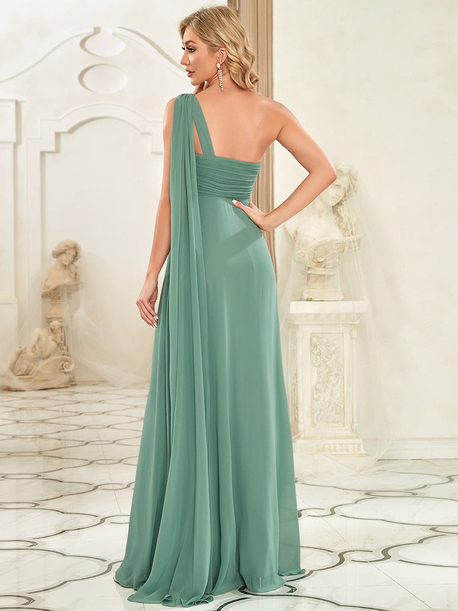 Fashion Long Chiffon One Shoulder Evening Dresses #color_Green Bean