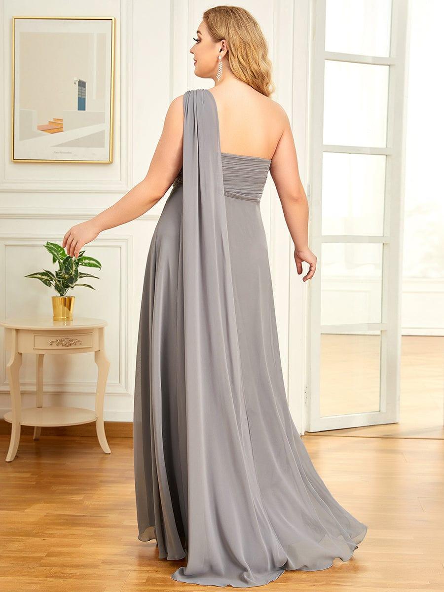 Custom Size Long Chiffon One Shoulder Evening Dresses #color_Grey