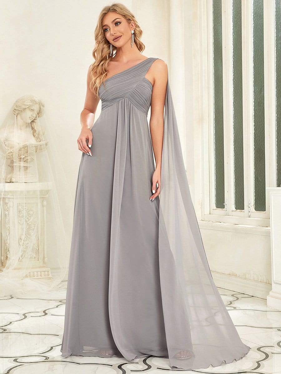 Custom Size Long Chiffon One Shoulder Evening Dresses #color_Grey