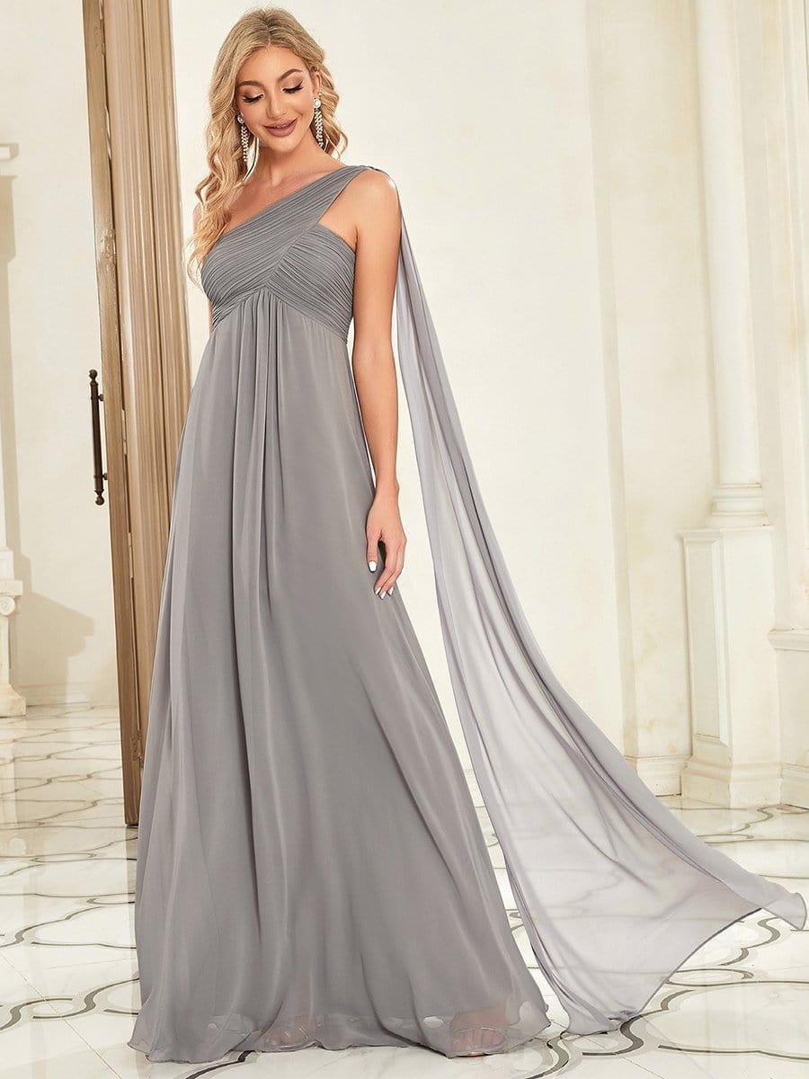 Custom Size Long Chiffon One Shoulder Evening Dresses #color_Grey