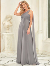 Maxi Long Chiffon One Shoulder Evening Dresses for Women #color_Grey