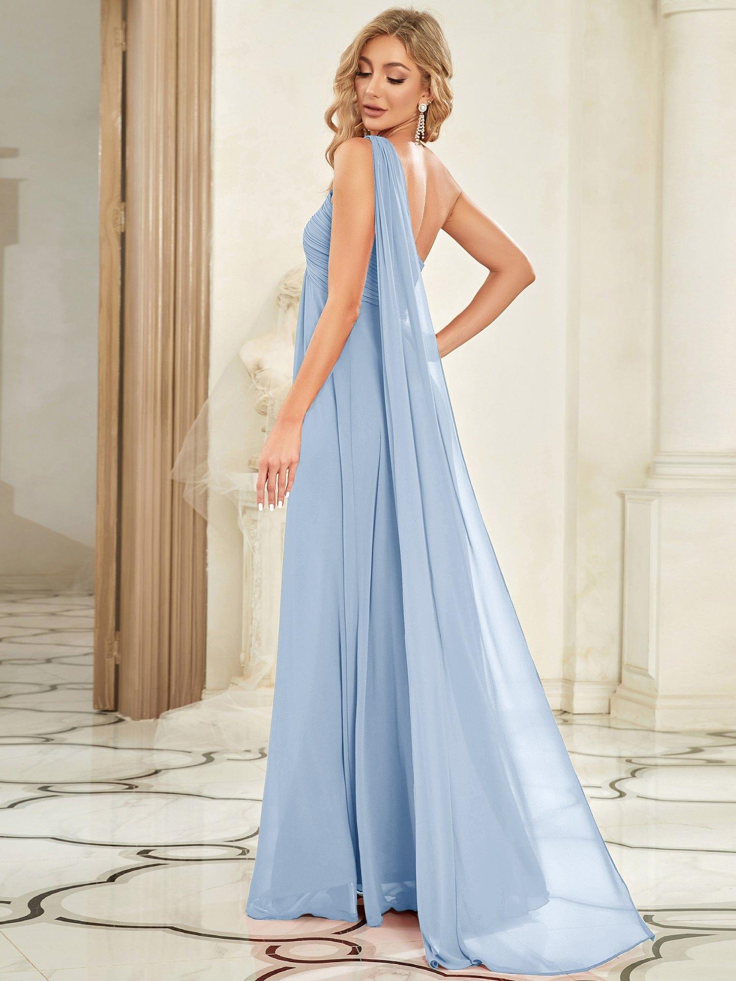 Custom Size Long Chiffon One Shoulder Evening Dresses #color_Ice Blue