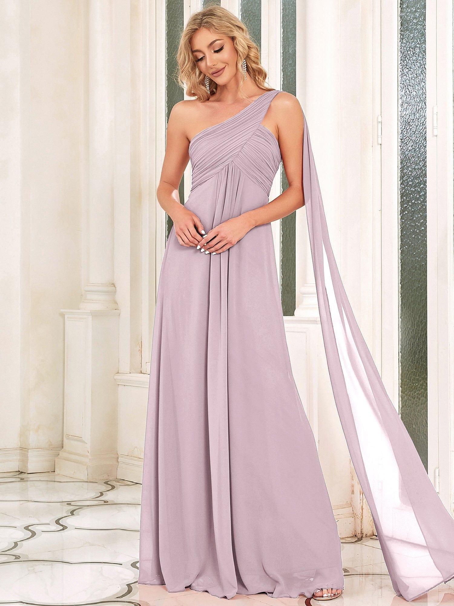 Custom Size Long Chiffon One Shoulder Evening Dresses #color_Lilac