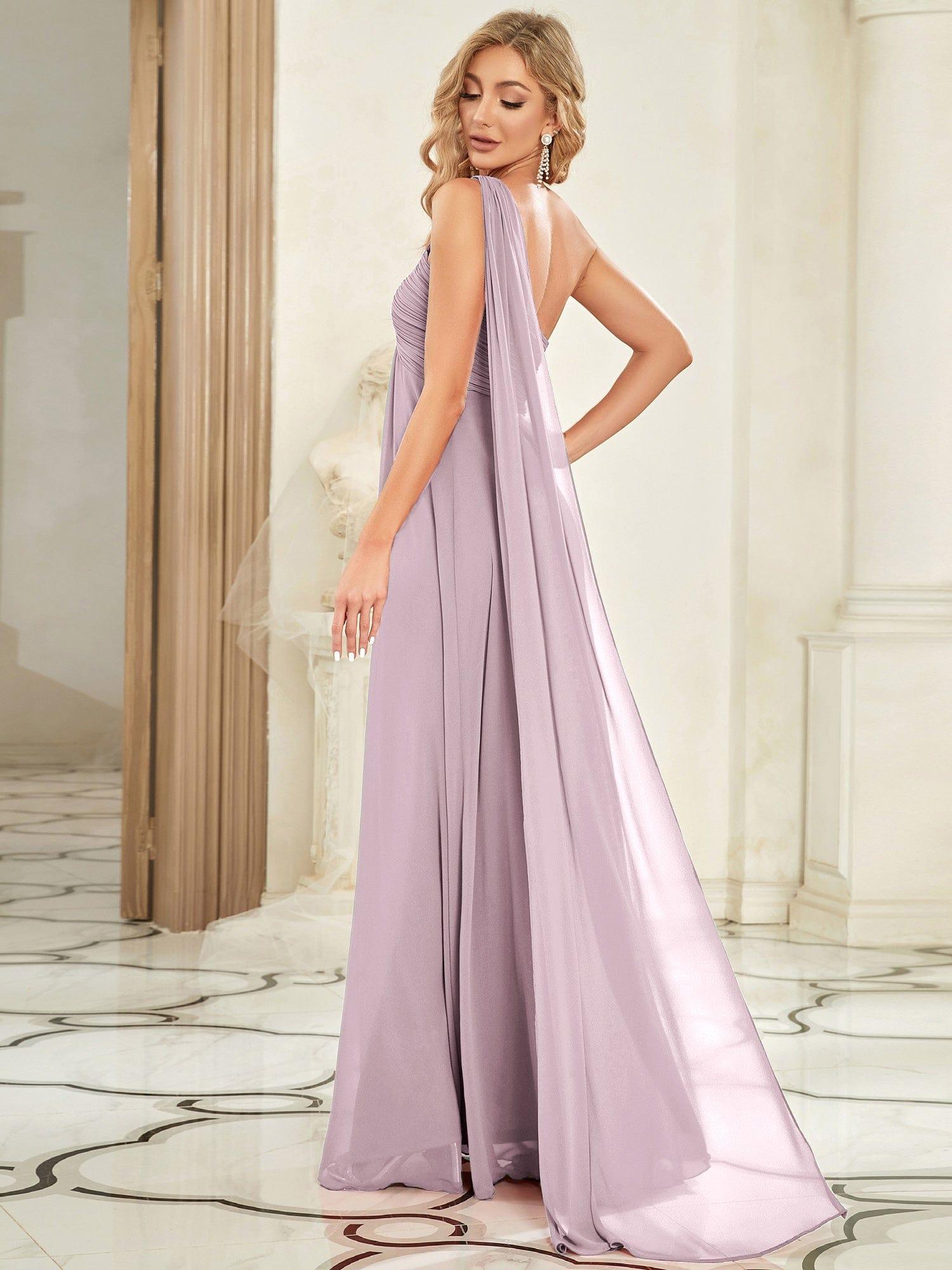 Custom Size Long Chiffon One Shoulder Evening Dresses #color_Lilac
