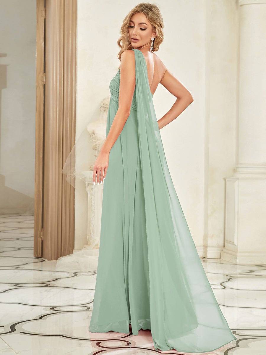 Custom Size Long Chiffon One Shoulder Evening Dresses #color_Mint Green