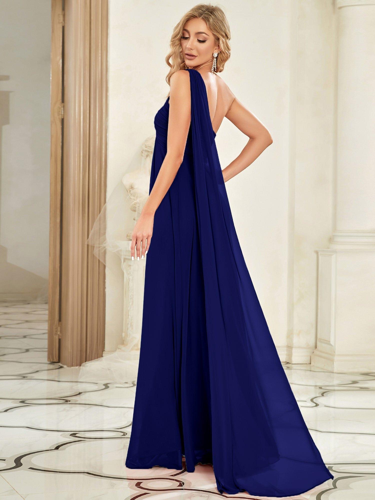 Custom Size Long Chiffon One Shoulder Evening Dresses #color_Royal Blue