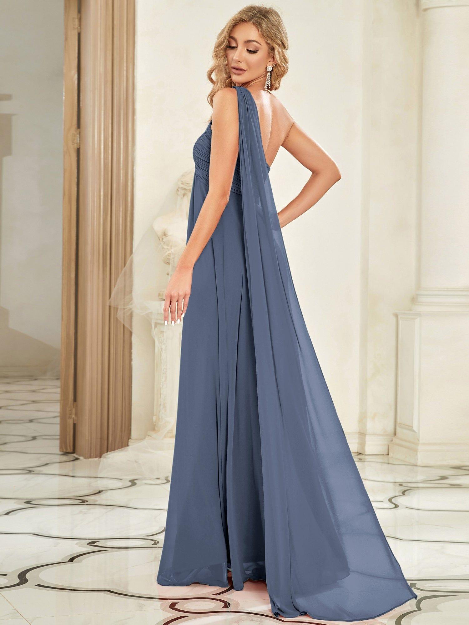 Custom Size Long Chiffon One Shoulder Evening Dresses #color_Stormy