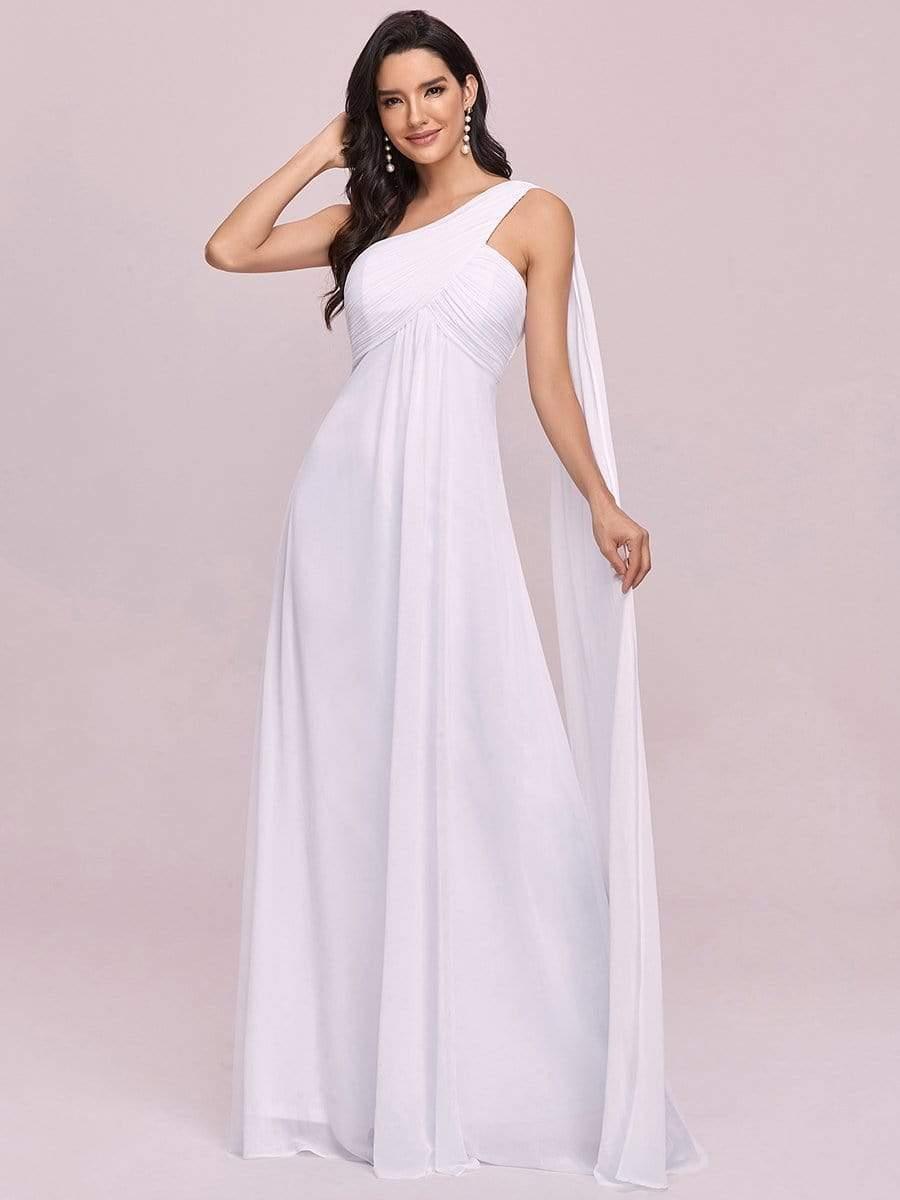 Custom Size Long Chiffon One Shoulder Evening Dresses #color_White