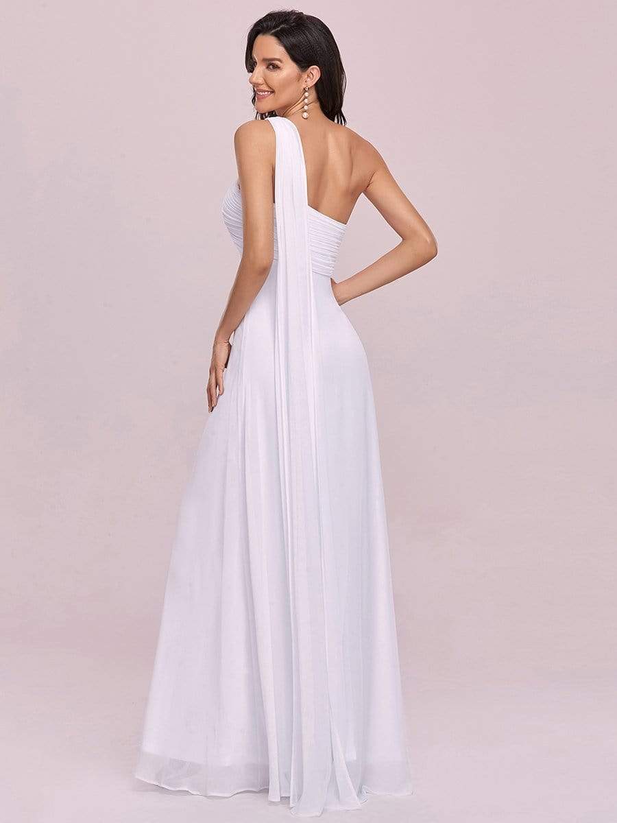 Custom Size Long Chiffon One Shoulder Evening Dresses #color_White