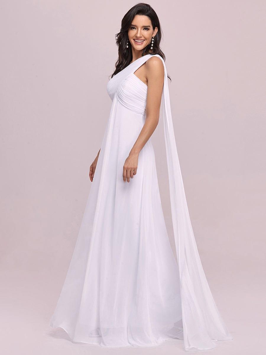 Custom Size Long Chiffon One Shoulder Evening Dresses #color_White