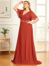 Flutter Sleeves Long Plus Size Bridesmaid Dress #color_Burnt Orange