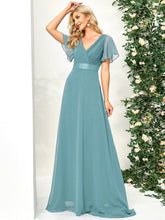High Waist Maxi Chiffon Bridesmaid Dress with Short Sleeves #color_Dusty Blue