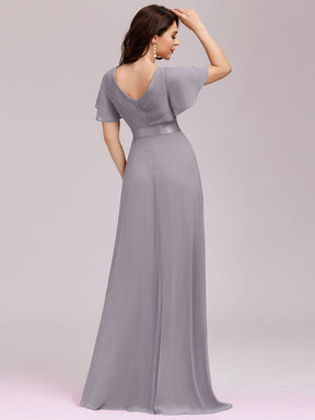 Custom Size V-neck Empire Waist Maxi Bridesmaid Dress with Short Sleeves