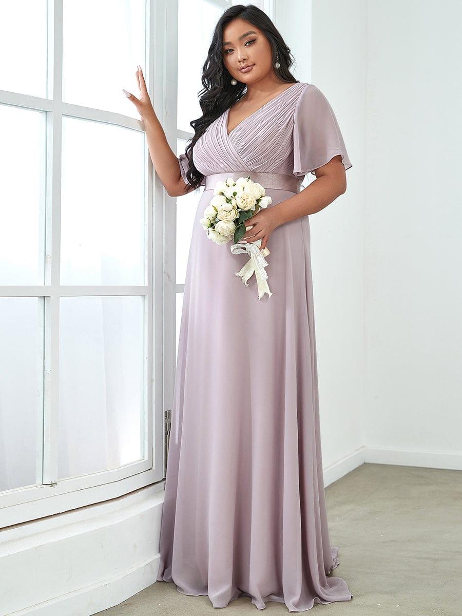 Empire Waist Floor Length Bridesmaid Dress with Short Flutter Sleeves