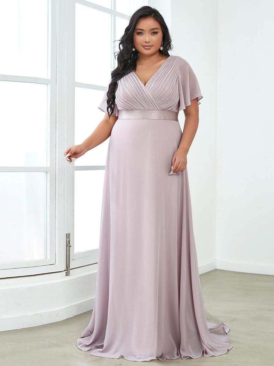 Empire Waist Floor Length Bridesmaid Dress with Short Flutter Sleeves