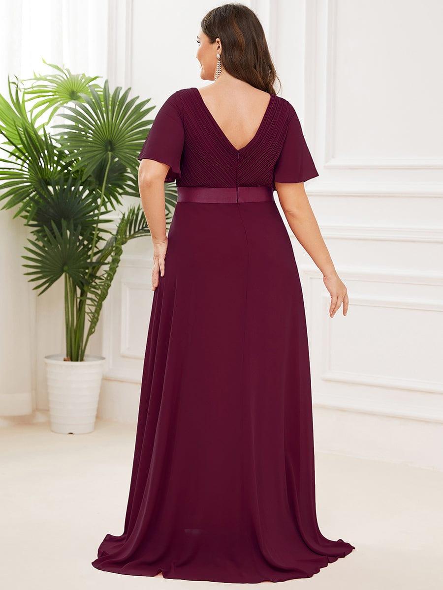 Flutter Sleeves Long Plus Size Bridesmaid Dress #color_Mulberry