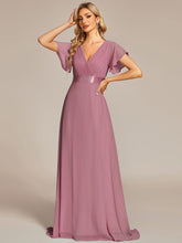 High Waist Maxi Chiffon Bridesmaid Dress with Short Sleeves #color_Purple Orchid