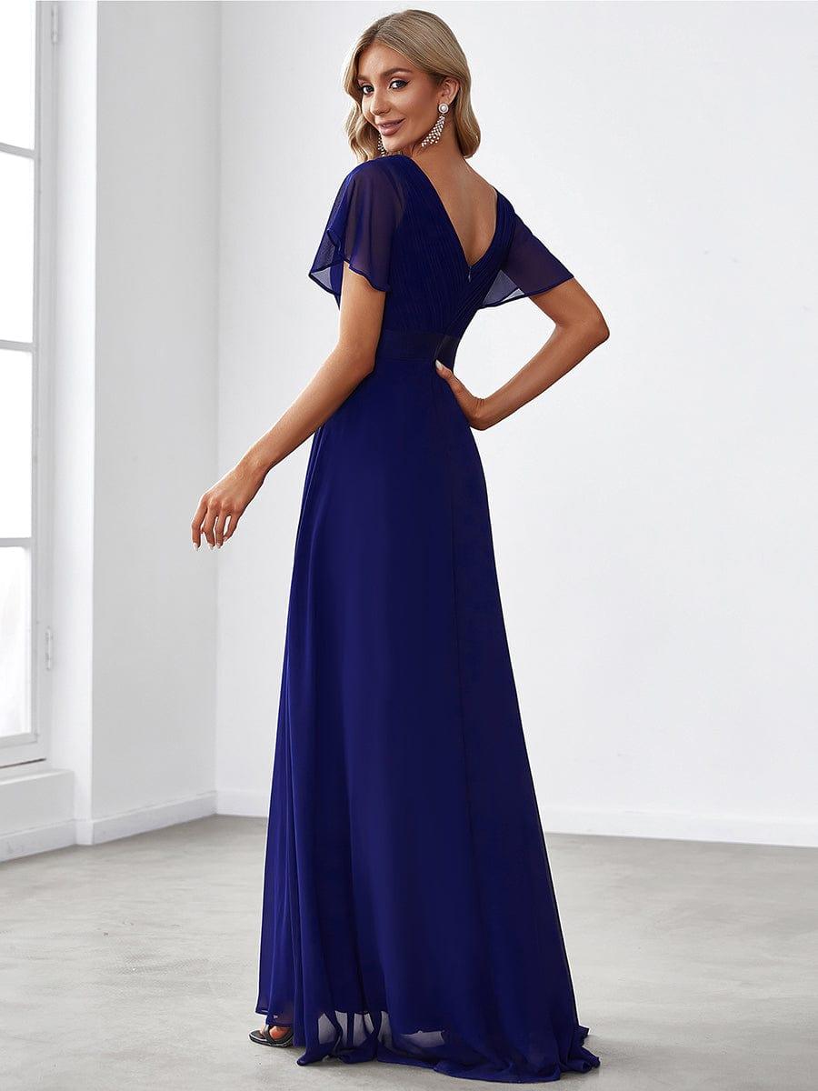 Custom Size V-neck Empire Waist Maxi Bridesmaid Dress with Short Sleeves