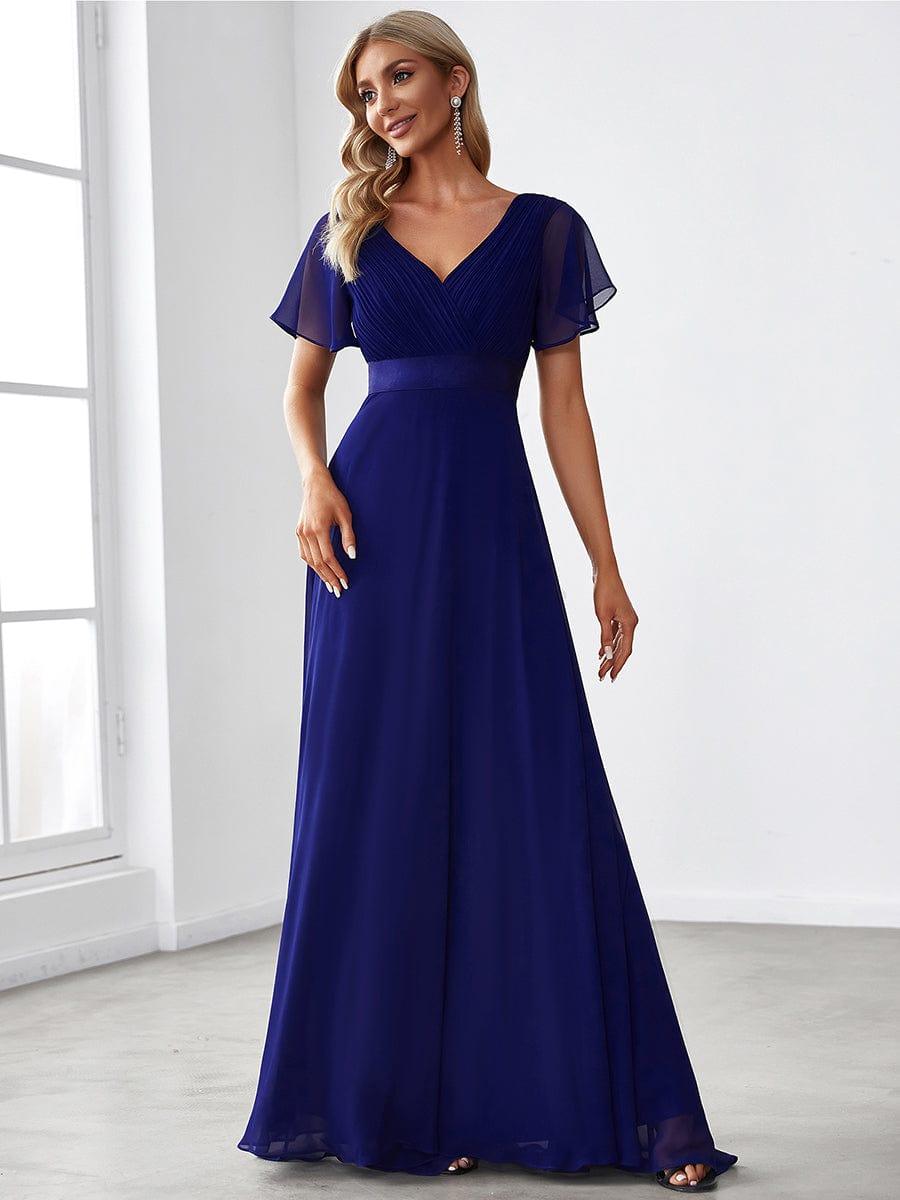 High Waist Maxi Chiffon Bridesmaid Dress with Short Sleeves