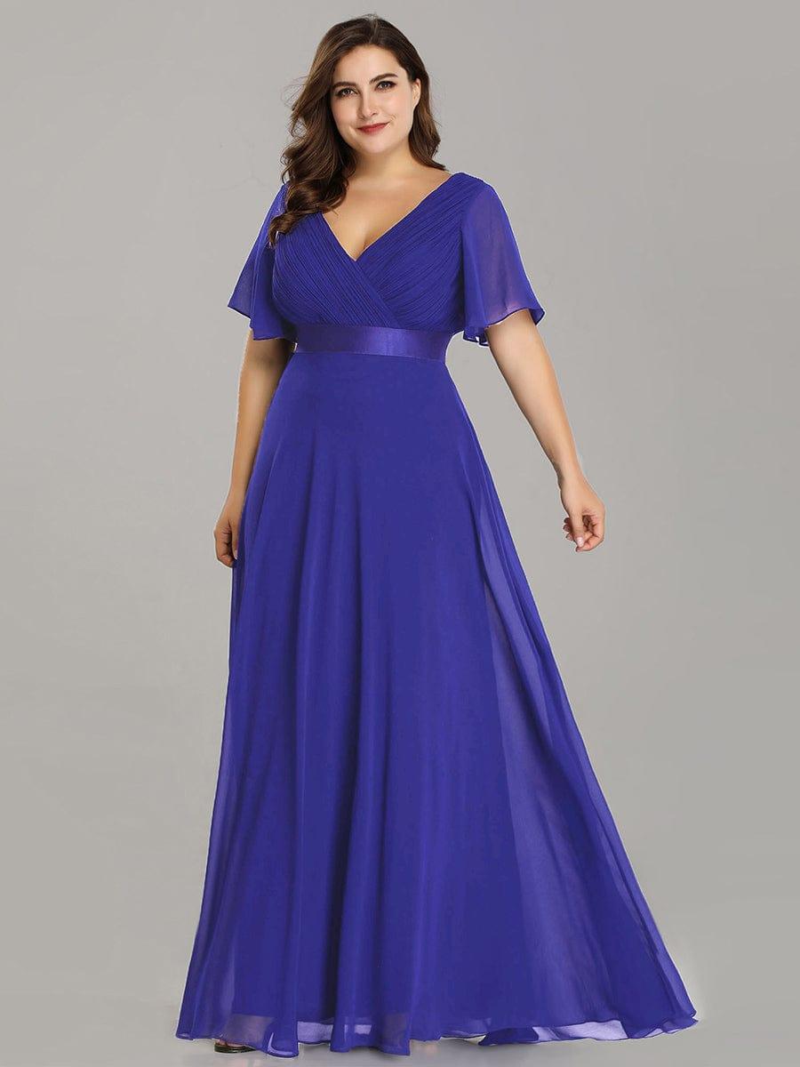 High Waist Maxi Chiffon Bridesmaid Dress with Short Sleeves