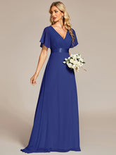 High Waist Maxi Chiffon Bridesmaid Dress with Short Sleeves #color_Sapphire Blue